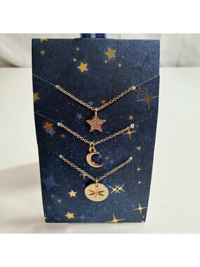 Francesca’s 3 Piece Moon & Stars Layered Gold Toned Necklaces